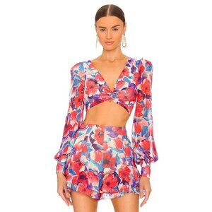 PatBO Floral Cutout Top - Red, Blue, Purple
